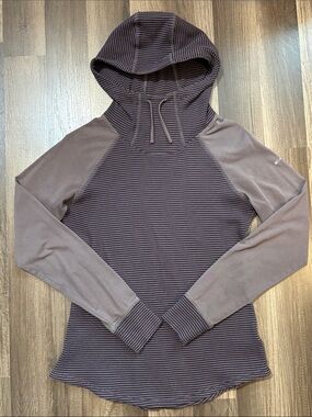 Columbia Lightly Fitted Purple Striped Hoodie with Cowl Neck
